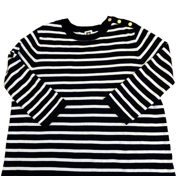 Anne Klein Sz 2X Nautical Striped Fine-knit Sweater W Gold Buttons Navy White - Picture 5 of 16